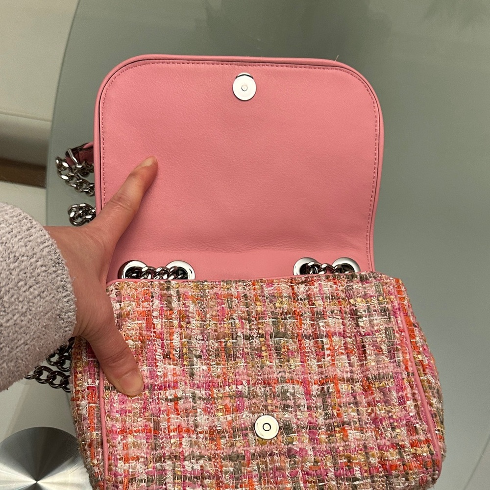 kate spade Pink and Coral Tweed Crossbody Bag with Silver Chain - Picture 8 of 15